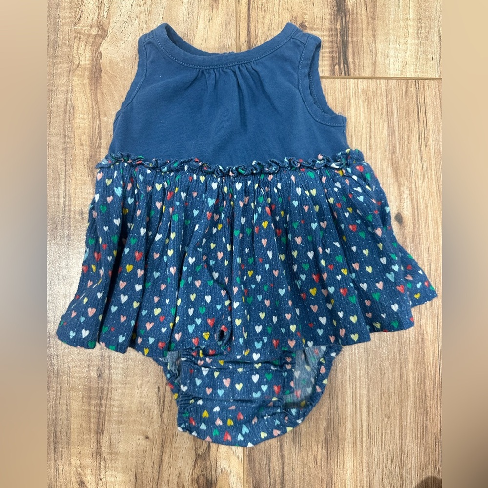 Baby Gap Dress Blue Onesie Dress with Multicolored Hearts